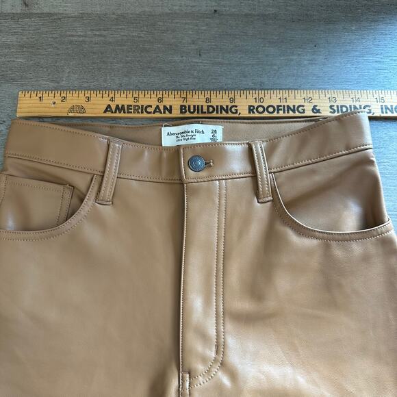 Abercrombie & Fitch The 90s Straight Ultra High Rise Faux Leather Pants Brown 6S - Picture 7 of 10